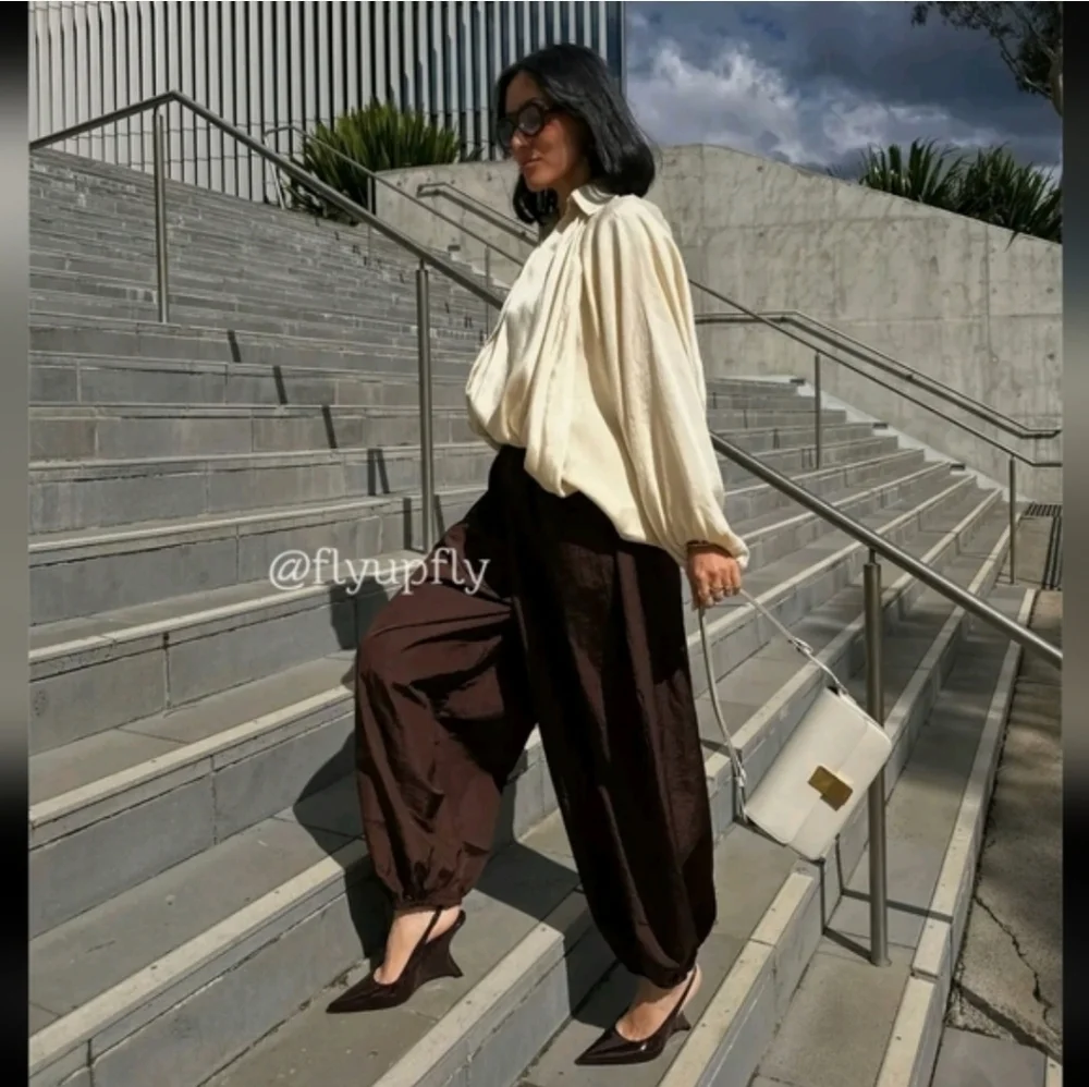 Zara Balloon Pants Brown Nylon Size XS M